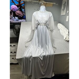 VTG 70s Emma Domb Cape Maxi Dress/Gown Sz 8 Blue‎ Flowy Elegant Empire Waist